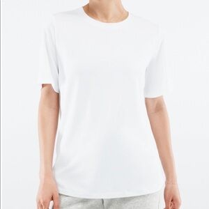 White Fabletics Short Sleeve Long Tee Small NWT